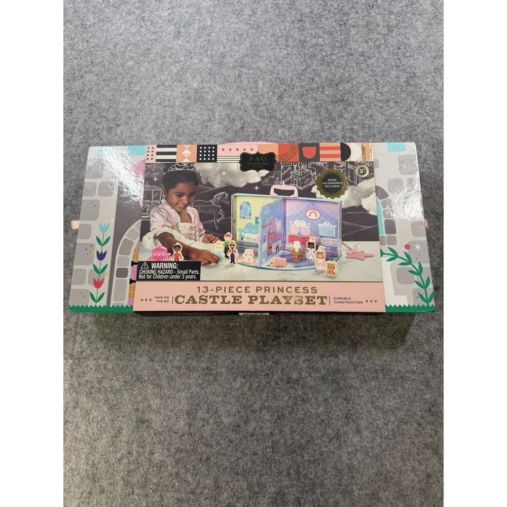 FAO Schwarz 13-Pc Princess Castle Wooden Playset Portable NEW Unopened